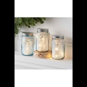 Valerie 5" Illuminated Iced Mason Jars Icy Blue Set of 3